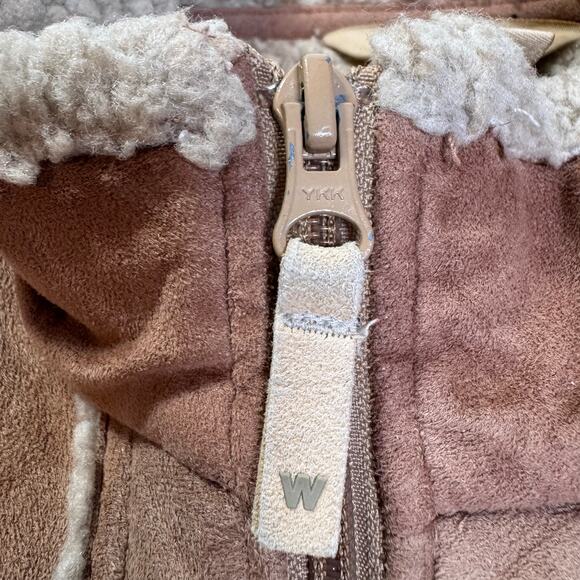 WOOLRICH Women Large Full Zip Sherpa Lined Suede Vest Deep Biscuit Western Y2K - Picture 7 of 9